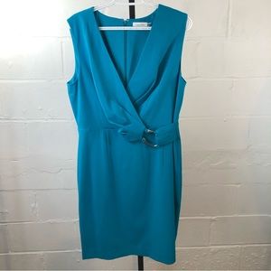 Calvin Klein Dress Teal Blue Green Stretch Sheath  #j36